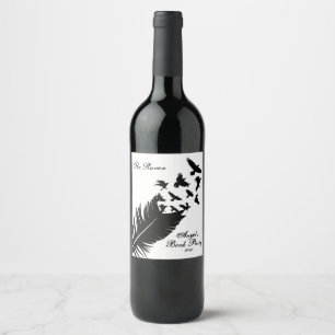 Étiquette Pour Bouteilles De Vin Plume moderne et noire et blanche