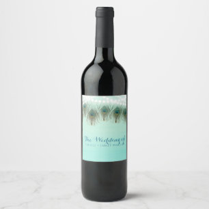 Étiquette Pour Bouteilles De Vin Plumes de paon et gupe lumineuse Fête rustique Vin