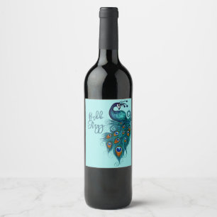 Étiquette Pour Bouteilles De Vin Plumes de paon Peacocks Turquoises