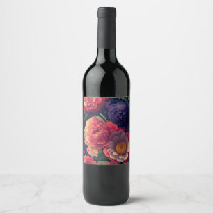 Étiquette Pour Bouteilles De Vin Plutôt vintage rouge Orange mum mum peony floral