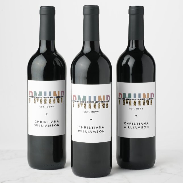 Étiquette Pour Bouteilles De Vin PMHNP Empreinte de léopard Psychiatrie Santé menta (Bouteilles)