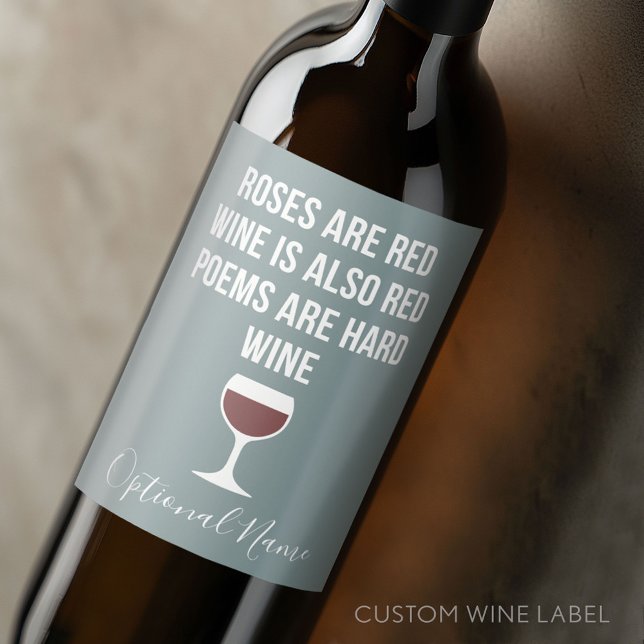 Étiquette Pour Bouteilles De Vin Poème du vin amusant - Le vin est la poésie rouge  (Custom Wine Bottle Label - Personalize a Sticker for a fun gift or memento)