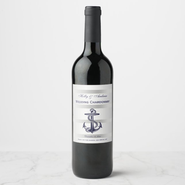 Étiquette Pour Bouteilles De Vin Poids bleu nautique BG d'argent d'Ancre V (Devant)
