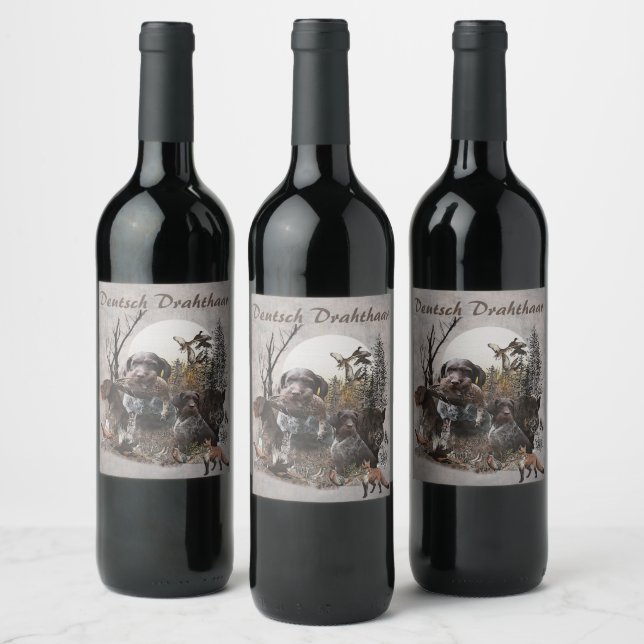 Étiquette Pour Bouteilles De Vin Pointeur À poils durs allemand (Bouteilles)