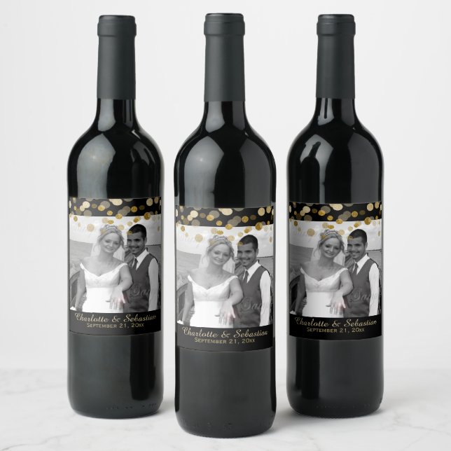 Étiquette Pour Bouteilles De Vin Points mariages Gold Faux Personnalisés (Bouteilles)