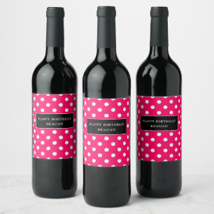 Étiquette Pour Bouteilles De Vin Pois rose chaud et blanc avec point noir