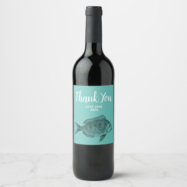 Étiquette Pour Bouteilles De Vin Poisson moderne merci cadeau (Devant)