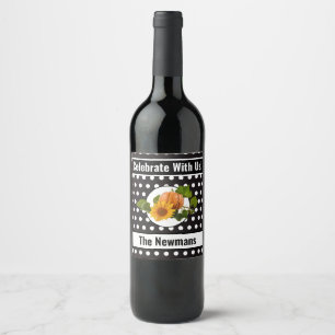 Étiquette Pour Bouteilles De Vin Polka noir et blanc point Thanksgiving