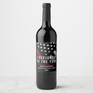Étiquette Pour Bouteilles De Vin Pompier de l'année Employé Red Line Drapeau