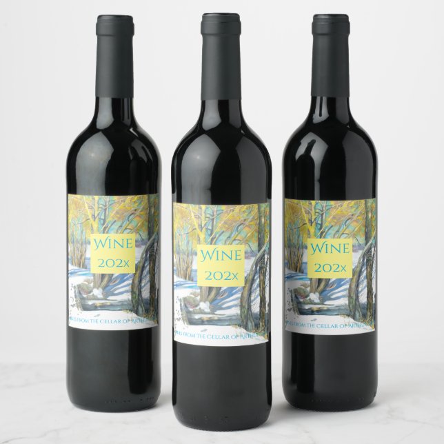 Étiquette Pour Bouteilles De Vin pont en hiver Peinture Watercol (Bouteilles)