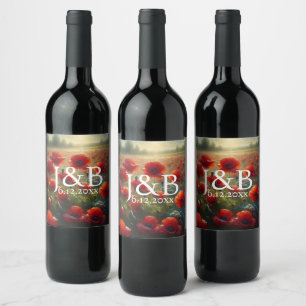 Étiquette Pour Bouteilles De Vin Poppies rouges Floral Mariage Personnalisé