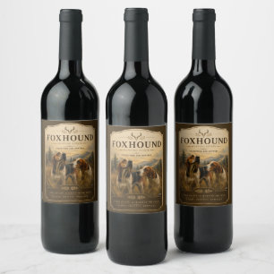 Étiquette Pour Bouteilles De Vin Portrait de Foxhound – Noble Chien de Chasse