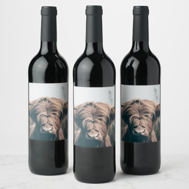 Étiquette Pour Bouteilles De Vin Portrait de vache Highland (Bouteilles)
