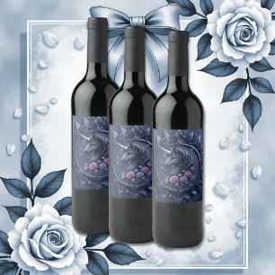 Étiquette Pour Bouteilles De Vin Portrait Unicorne foncé dans un cadre rond