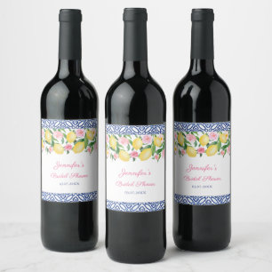 Étiquette Pour Bouteilles De Vin Positano Lemons Carreaux Bleu Et Blanc Fête des ma