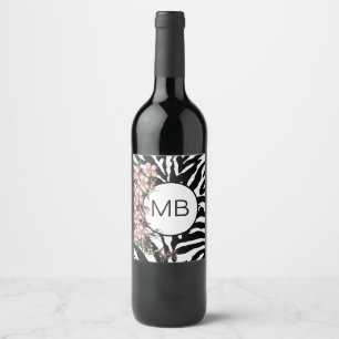 Étiquette Pour Bouteilles De Vin Poster de animal Rose Fleur Fleur Monogramme Noir 