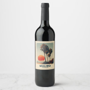 Étiquette Pour Bouteilles De Vin Poster du Vintage voyage Malibu California