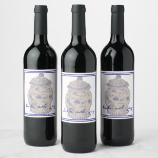 Étiquette Pour Bouteilles De Vin Pot à gingembre peint à la main