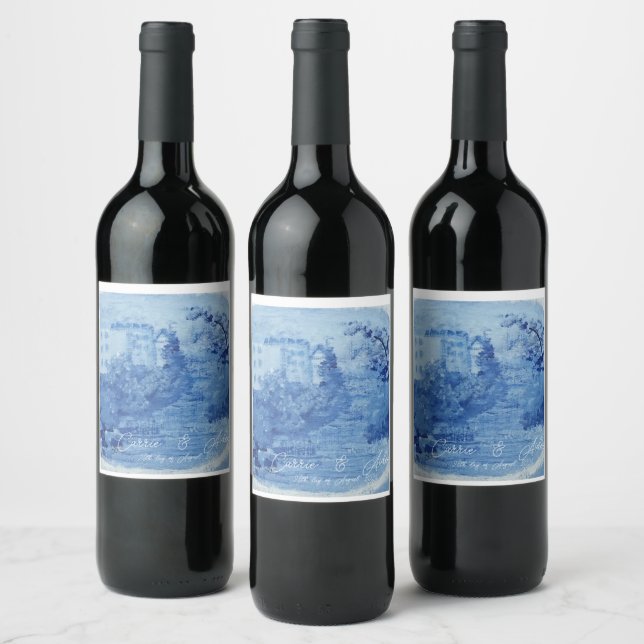 Étiquette Pour Bouteilles De Vin Pots à gingembre bleu saules peints à la main Toil (Bouteilles)