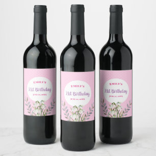 Étiquette Pour Bouteilles De Vin Pour elle à Anniversaire White Snowdrops Pink Polk