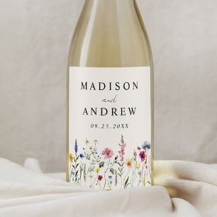 Étiquette Pour Bouteilles De Vin Prairie Élégante de Fleurs Sauvages Crème de Maria