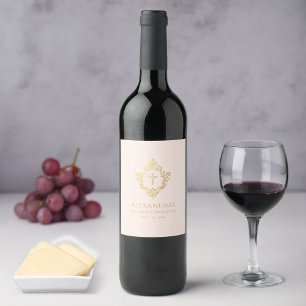 Étiquette Pour Bouteilles De Vin Première communion de fille Croix d'or rose Vintag