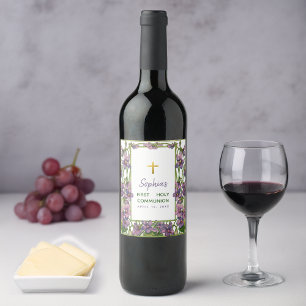 Étiquette Pour Bouteilles De Vin Première communion de fille violettes florales cro