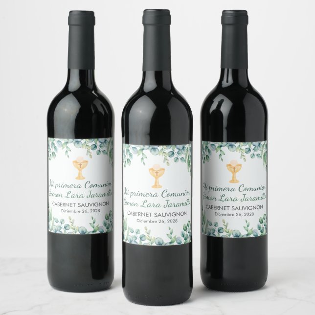 Étiquette Pour Bouteilles De Vin Première communion Feuille verte mignonne et éléga (Bouteilles)