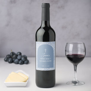 Étiquette Pour Bouteilles De Vin Première communion garçon Arche motif floral bleu