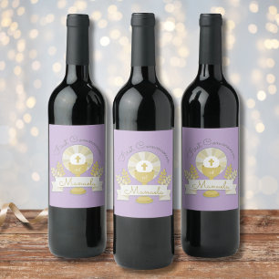 Étiquette Pour Bouteilles De Vin Première communion, Lila première communion