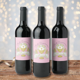 Étiquette Pour Bouteilles De Vin Première communion, première communion rose