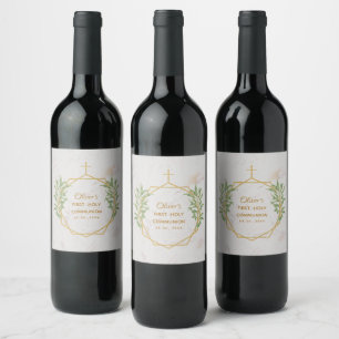 Étiquette Pour Bouteilles De Vin Première Communion Verdure Botanique Or Géométr