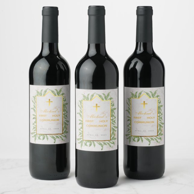 Étiquette Pour Bouteilles De Vin Première communion Verdure Faux Gold Cross Botaniq (Bouteilles)