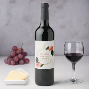 Étiquette Pour Bouteilles De Vin Première Sainte Communion Camélia Fleur Marble Gol