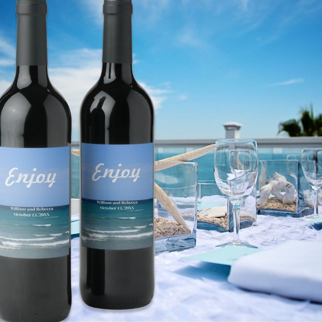 Étiquette Pour Bouteilles De Vin Profitez d'une plage turquoise et limpide (Enjoy the beach and the celebration with custom wine labels)
