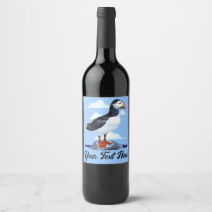 Étiquette Pour Bouteilles De Vin Puffin Cute Oiseau de mer Atlantique