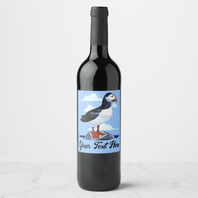 Étiquette Pour Bouteilles De Vin Puffin Cute Oiseau de mer Atlantique (Devant)