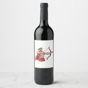 Étiquette Pour Bouteilles De Vin Puissant guerrier ancien tenant un arc et une flèc