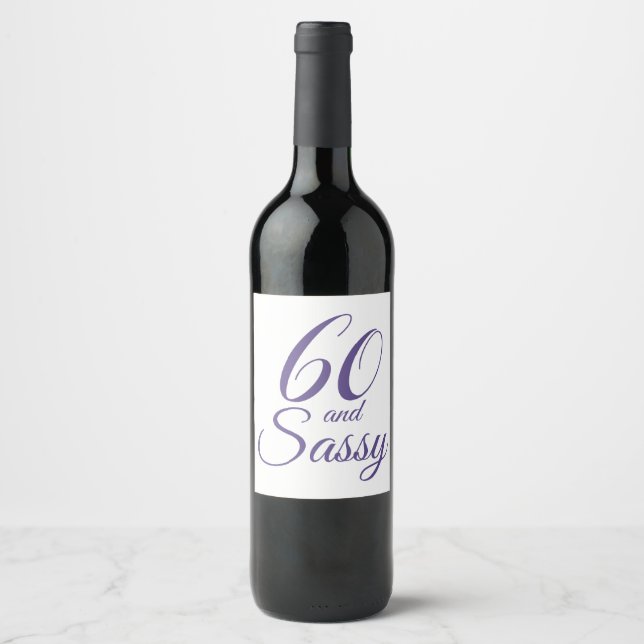 Étiquette Pour Bouteilles De Vin Purple 60 et Sassy Birthday (Devant)