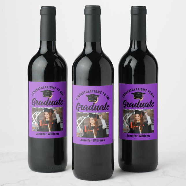 Étiquette Pour Bouteilles De Vin Purple Black Graduate Custom Graduate Party (Bouteilles)