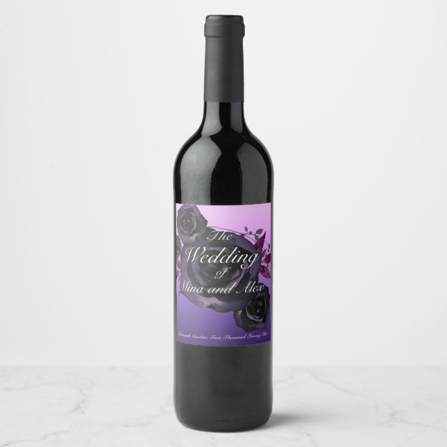 Étiquette Pour Bouteilles De Vin Purple Black Rose Moderne Goth Aquarelle (Devant)