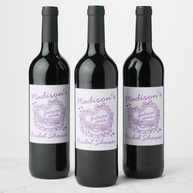 Étiquette Pour Bouteilles De Vin Purple Bow Retro Coquette Cake BridalDouche (Bouteilles)