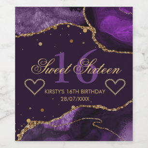Étiquette Pour Bouteilles De Vin Purple & Faux Gold Parties scintillant Agate Sweet