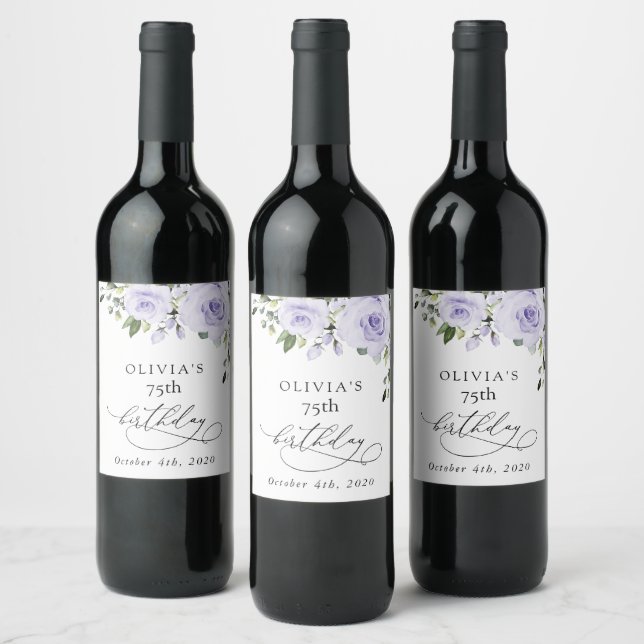 Étiquette Pour Bouteilles De Vin Purple Flowers, Lilac Flowers, Boho, Birthday (Bouteilles)