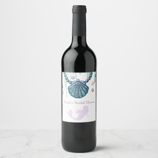 Étiquette Pour Bouteilles De Vin Purple Mermaid Beach Bling Party Vin personnalisé  (Devant)