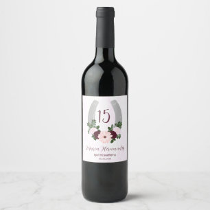 Étiquette Pour Bouteilles De Vin Quinceanera Floral Western Horseshoe