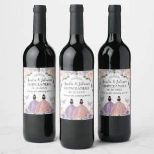 Étiquette Pour Bouteilles De Vin Quinceañera XV Sweet 16 Lilac Blush Floral Twins
