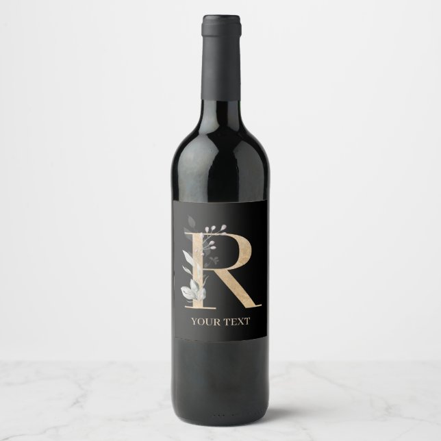 Étiquette Pour Bouteilles De Vin R monogramme floral personnalisé (Devant)