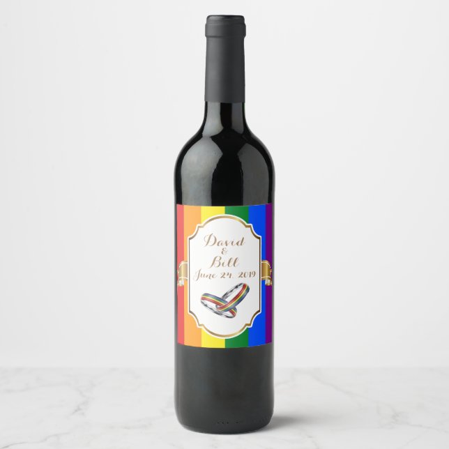 Étiquette Pour Bouteilles De Vin Rainbow Pride Gay Mariage Custom Wine BotÉtiquette (Devant)