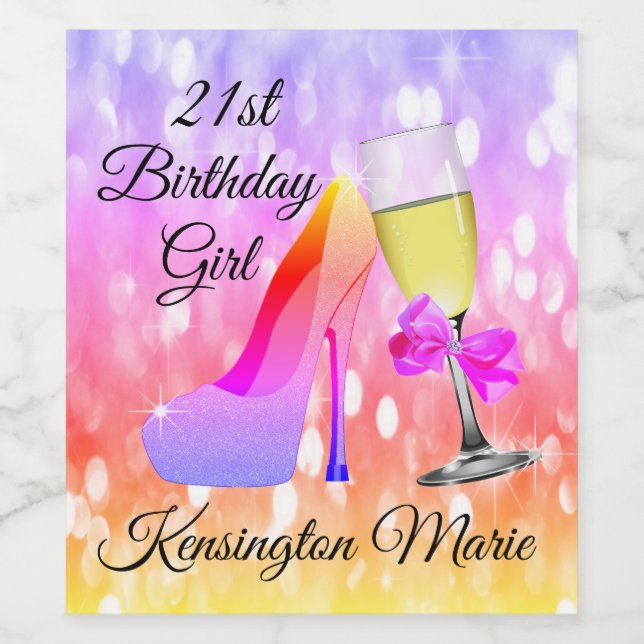 Étiquette Pour Bouteilles De Vin Rainbow Sparkle 21e Anniversaire Sparkling Vin Éti (Étiquettes simples)